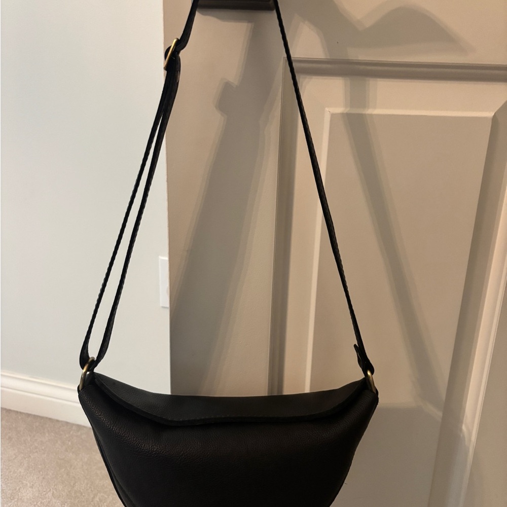 Black Leather Crescent sling Bag